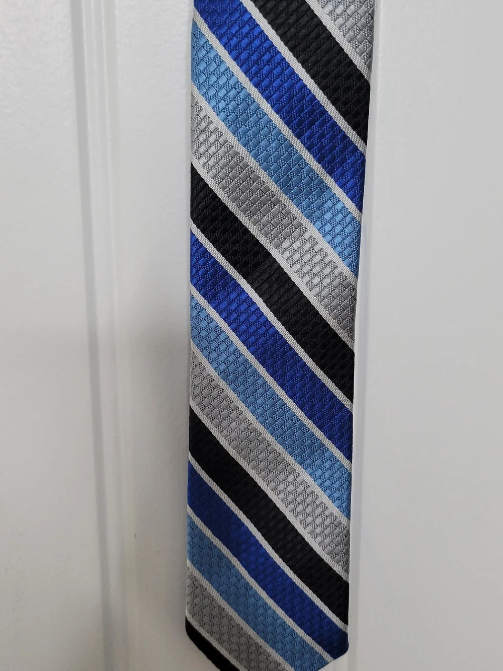 Blue and Gray Striped Clip On Tie  Classic Formal Accessory